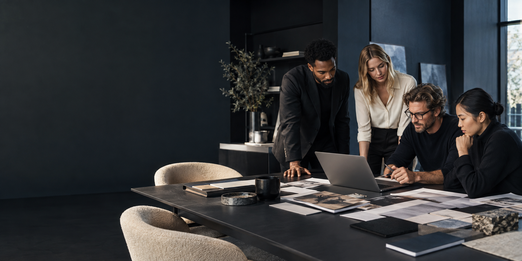 A business team collaborating at a table